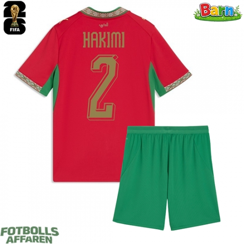 Marocko Achraf Hakimi #2 Hemmaställ Barn VM 2026 Kortärmad (+ Korta byxor)